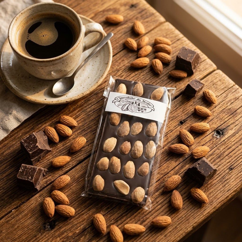 Tablette au  Amandes : chocolat Noir ou Lait 80g -