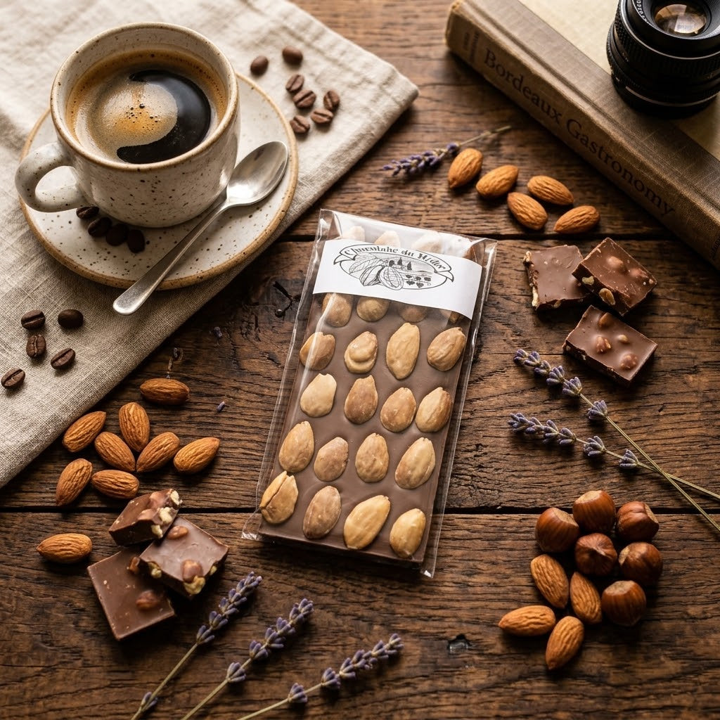 Tablette au  Amandes : chocolat Noir ou Lait 80g -